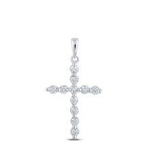  10k White Gold Womens Round Diamond Cross Pendant 1/3 Cttw