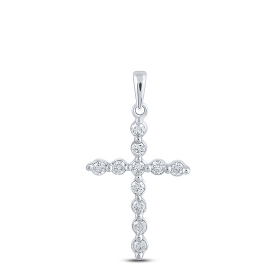 10k White Gold Womens Round Diamond Cross Pendant 1/3 Cttw