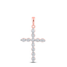  10k Rose Gold Womens Round Diamond Cross Pendant 1/3 Cttw