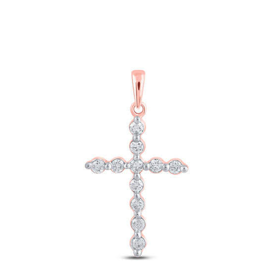 10k Rose Gold Womens Round Diamond Cross Pendant 1/3 Cttw