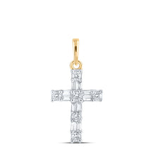  10k Yellow Gold Womens Baguette Diamond Cross Pendant 1/6 Cttw