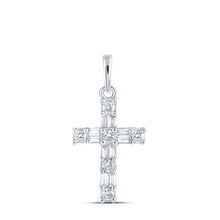  10k White Gold Womens Baguette Diamond Cross Pendant 1/6 Cttw