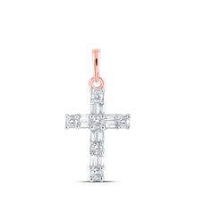  10k Rose Gold Womens Baguette Diamond Cross Pendant 1/6 Cttw