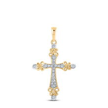  10k Yellow Gold Womens Round Diamond Cross Pendant 1/10 Cttw