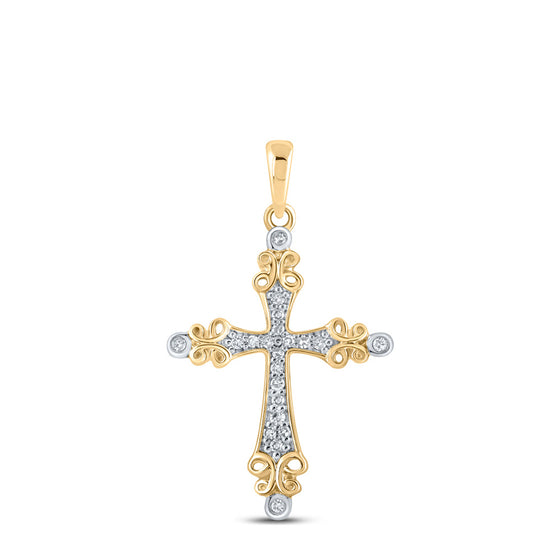 10k Yellow Gold Womens Round Diamond Cross Pendant 1/10 Cttw