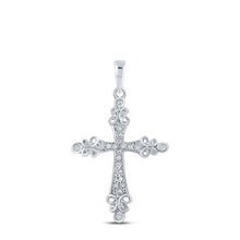  10k White Gold Womens Round Diamond Cross Pendant 1/10 Cttw