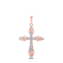  10k Rose Gold Womens Round Diamond Cross Pendant 1/10 Cttw