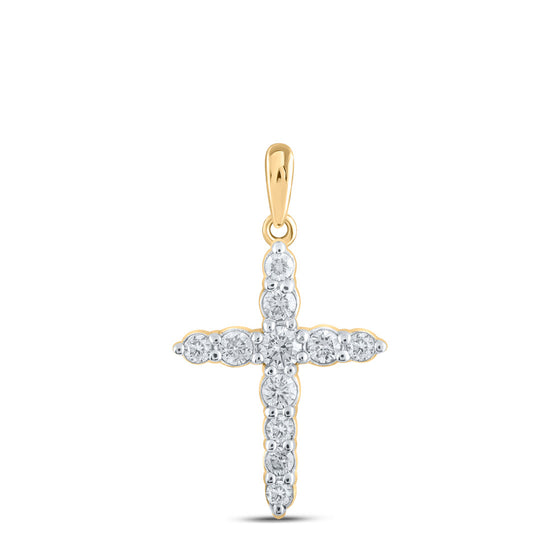 10k Yellow Gold Womens Round Diamond Cross Pendant 3/8 Cttw