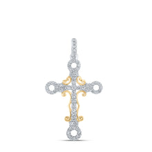  10k Two-tone Gold Womens Round Diamond Cross Pendant 1/4 Cttw