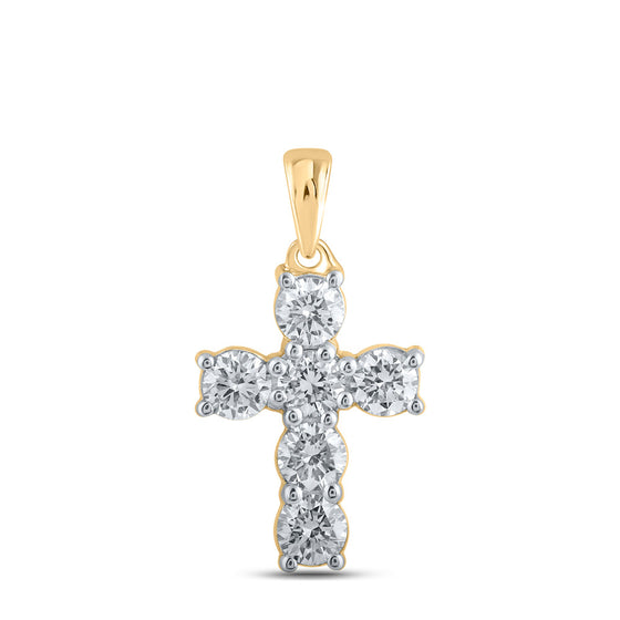 10k Yellow Gold Womens Round Diamond Cross Pendant 1 Cttw