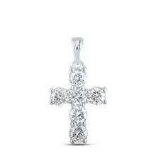  10k White Gold Womens Round Diamond Cross Pendant 1 Cttw