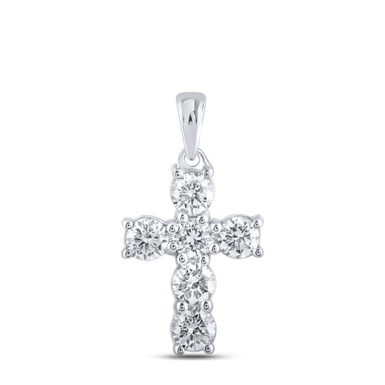 10k White Gold Womens Round Diamond Cross Pendant 1 Cttw