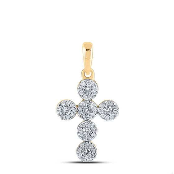 10k Yellow Gold Womens Round Diamond Cross Pendant 1/4 Cttw