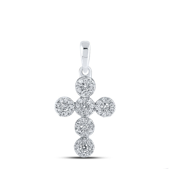 10k White Gold Womens Round Diamond Cross Pendant 1/4 Cttw