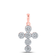  10k Rose Gold Womens Round Diamond Cross Pendant 1/4 Cttw