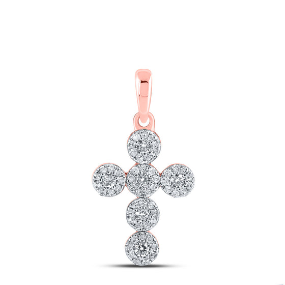 10k Rose Gold Womens Round Diamond Cross Pendant 1/4 Cttw