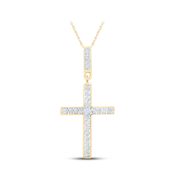 10k Yellow Gold Womens Round Diamond Cross Pendant 1/10 Cttw