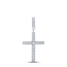  10k White Gold Womens Round Diamond Cross Pendant 1/10 Cttw