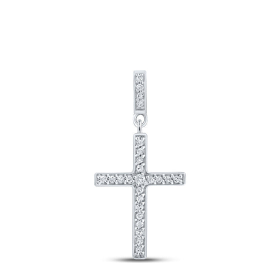 10k White Gold Womens Round Diamond Cross Pendant 1/10 Cttw