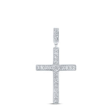  10k White Gold Womens Round Diamond Cross Pendant 3/8 Cttw