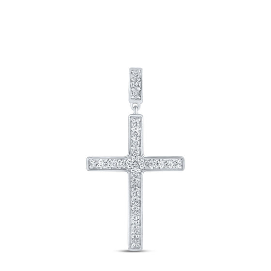 10k White Gold Womens Round Diamond Cross Pendant 3/8 Cttw