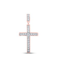  10k Rose Gold Womens Round Diamond Cross Pendant 1/2 Cttw