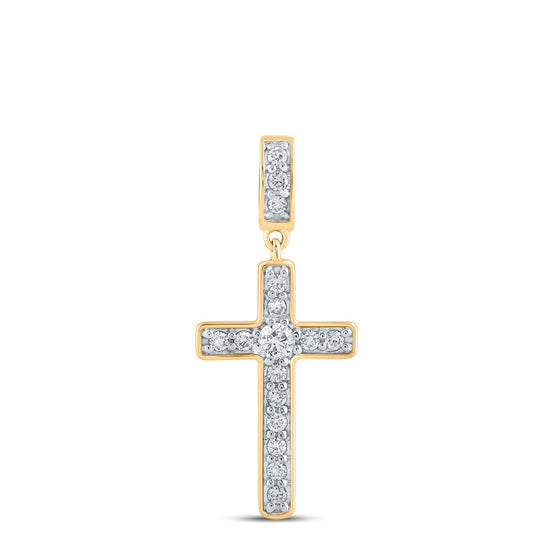 10k Yellow Gold Womens Round Diamond Cross Pendant 3/4 Cttw