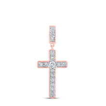  10k Rose Gold Womens Round Diamond Cross Pendant 3/4 Cttw