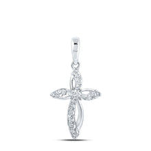  10k White Gold Womens Round Diamond Cross Pendant 1/6 Cttw