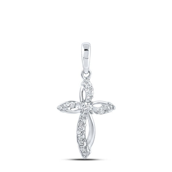 10k White Gold Womens Round Diamond Cross Pendant 1/6 Cttw