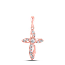  10k Rose Gold Womens Round Diamond Cross Pendant 1/6 Cttw