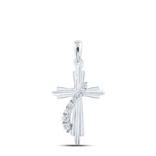  10k White Gold Womens Round Diamond Cross Pendant 1/8 Cttw