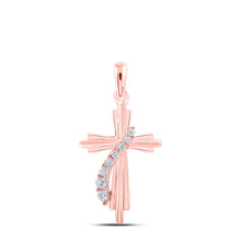  10k Rose Gold Womens Round Diamond Cross Pendant 1/8 Cttw