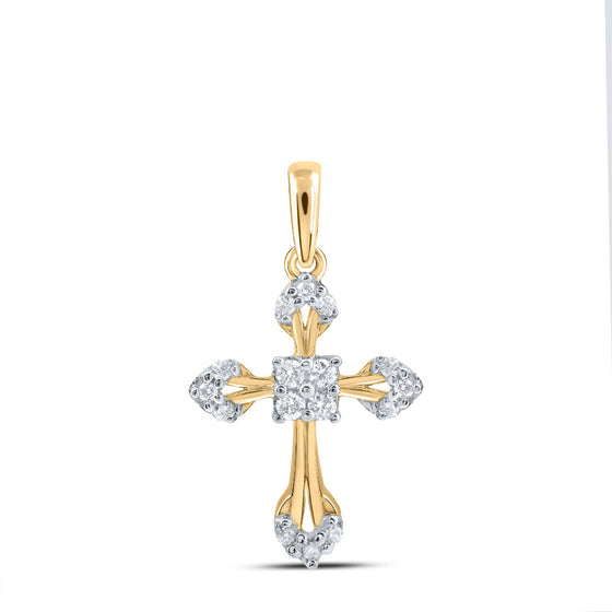 10k Yellow Gold Womens Round Diamond Cross Pendant 1/6 Cttw