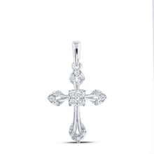  10k White Gold Womens Round Diamond Cross Pendant 1/6 Cttw