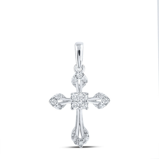 10k White Gold Womens Round Diamond Cross Pendant 1/6 Cttw