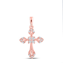  10k Rose Gold Womens Round Diamond Cross Pendant 1/6 Cttw