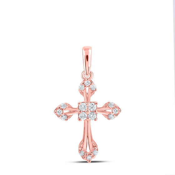 10k Rose Gold Womens Round Diamond Cross Pendant 1/6 Cttw