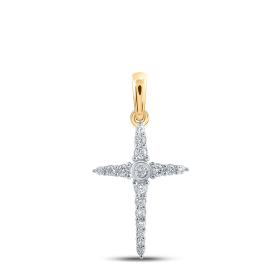 10k Yellow Gold Womens Round Diamond Cross Pendant 1/6 Cttw