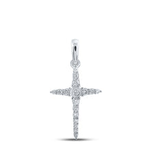  10k White Gold Womens Round Diamond Cross Pendant 1/6 Cttw