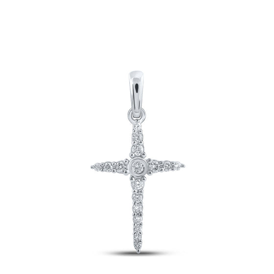 10k White Gold Womens Round Diamond Cross Pendant 1/6 Cttw