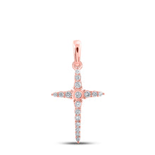  10k Rose Gold Womens Round Diamond Cross Pendant 1/6 Cttw