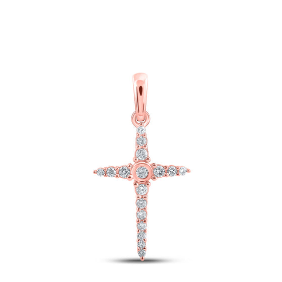 10k Rose Gold Womens Round Diamond Cross Pendant 1/6 Cttw