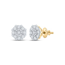  10k Yellow Gold Womens Round Diamond Octagon Cluster Earrings 7/8 Cttw