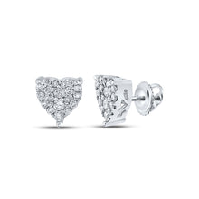 10k White Gold Womens Round Diamond Heart Earrings 1/4 Cttw