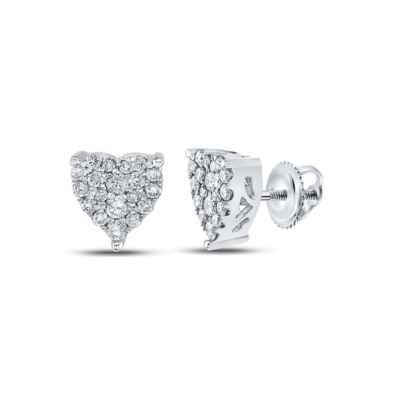 10k White Gold Womens Round Diamond Heart Earrings 1/4 Cttw
