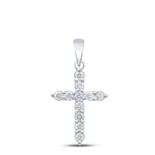  10k White Gold Womens Round Diamond Cross Pendant 1/4 Cttw