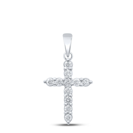 10k White Gold Womens Round Diamond Cross Pendant 1/4 Cttw