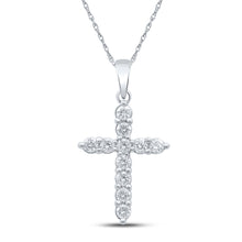  10k White Gold Womens Round Diamond Cross Pendant 1/2 Cttw