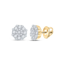  14k Yellow Gold Womens Round Diamond Octagon Cluster Earrings 5/8 Cttw